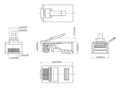 Cabeus 8P8C Коннектор RJ-45 под витую пару, категория 5e, универсальный.<br>Чертеж разъема.